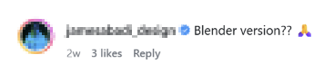 Instagram comment requesting Pushr for Blender