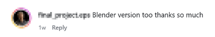Instagram comment requesting Pushr for Blender