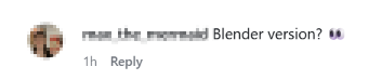 Instagram comment requesting Pushr for Blender