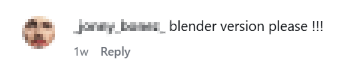 Instagram comment requesting Pushr for Blender