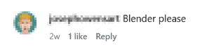 Instagram comment requesting Pushr for Blender